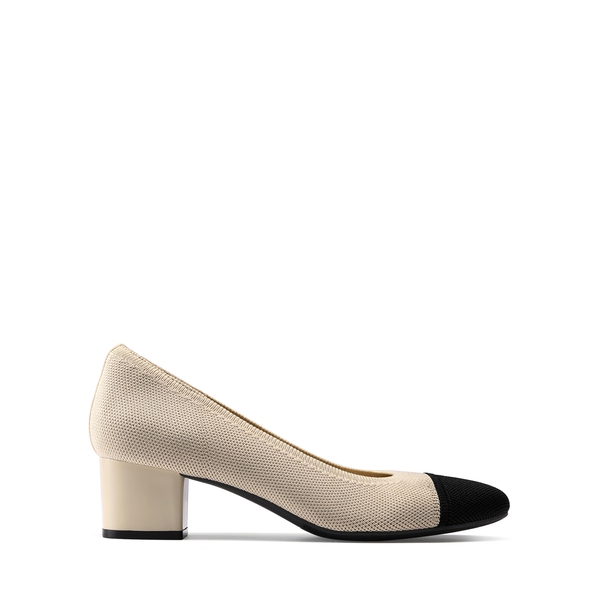 Block Heel Almond Pumps - BEIGE - 5